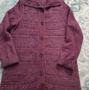 Talbots long cardigan, berry color, size large